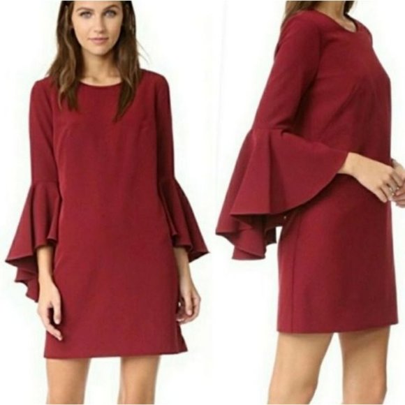 Milly Cady Dress 8 Burgundy Plum Stretch Silk 3/4 Long Sleeve Shift - Picture 1 of 13